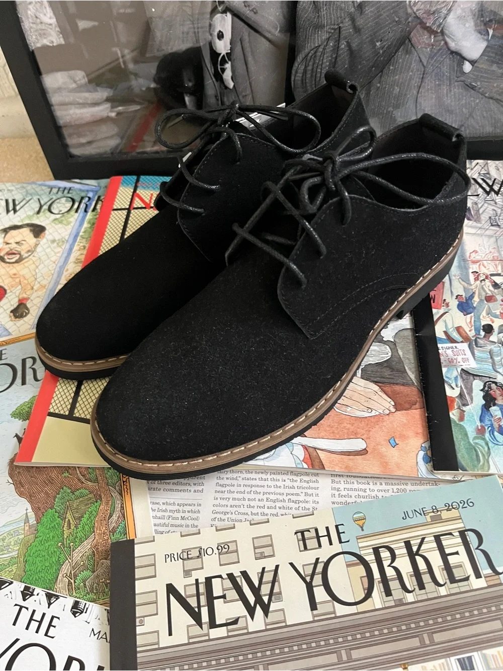 NWT Black Suede Dress Oxfords. with Contrasting Welt - Men's Lace-Up